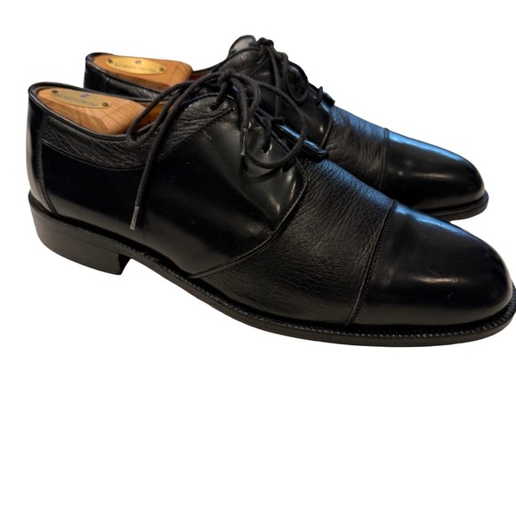 SAN REMO ITALY Men’s Black Leather Dress Cap Toe Oxfords Shoes Sz 9.5 W EUC main image 8